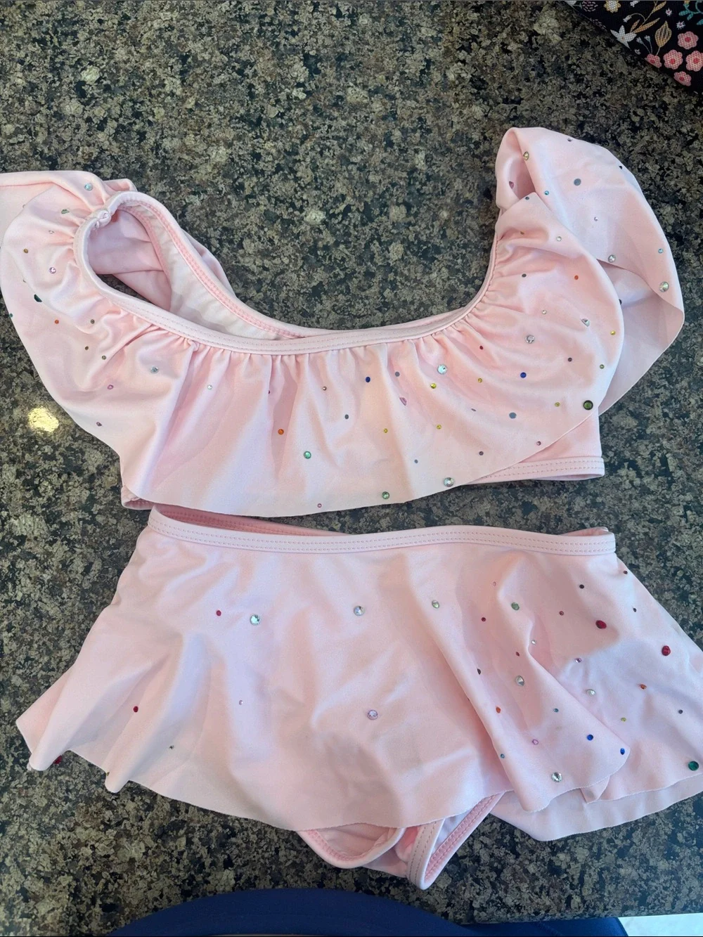 Lola + The Boys Pink Ruffle Two-Piece Swim Set with Iridescent Dots